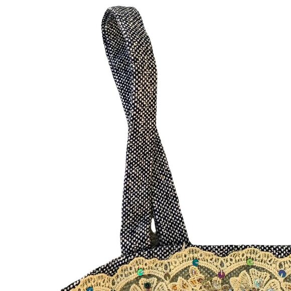 Vintage Tweed Crop Top Gold Lace Beaded Accent Skinny Straps Size 10 Gothic Emo - Picture 2 of 12